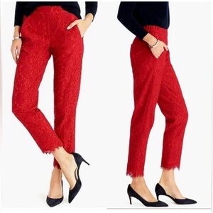 J. Crew Red Ankle Lace Cropped Pants
